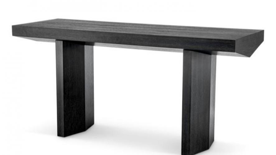 Luxury Black Top Wooden Console Table in Oak Veneer by Luxury Group International