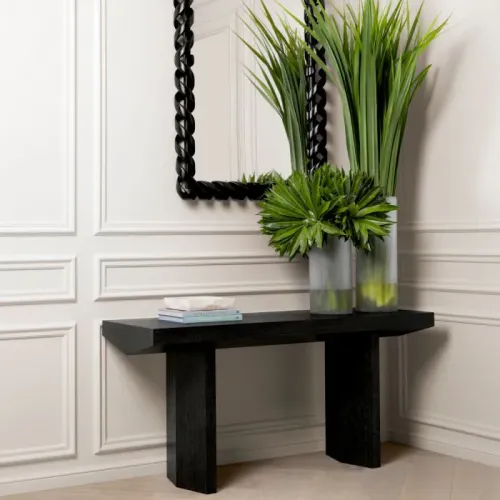Luxury Black Top Wooden Console Table in Oak Veneer by Luxury Group International