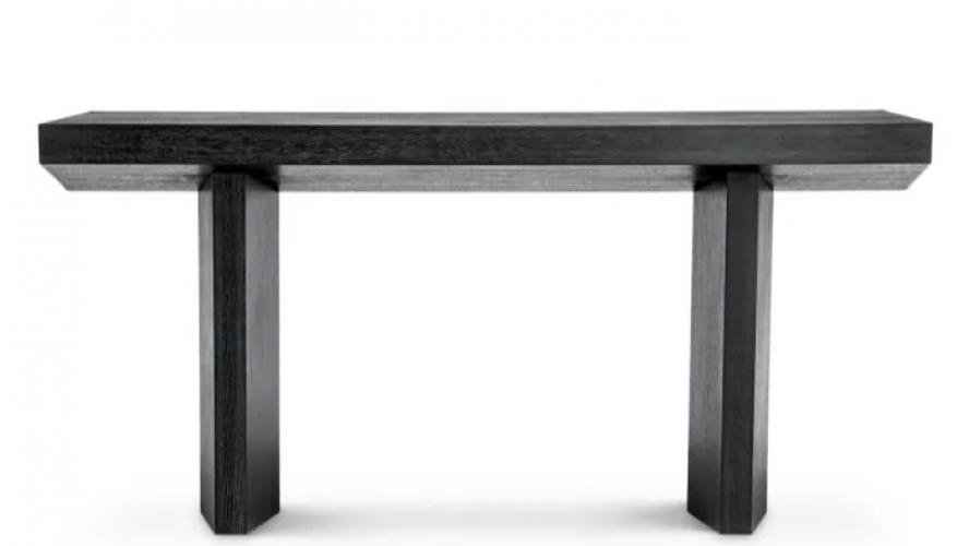 Luxury Black Top Wooden Console Table in Oak Veneer by Luxury Group International