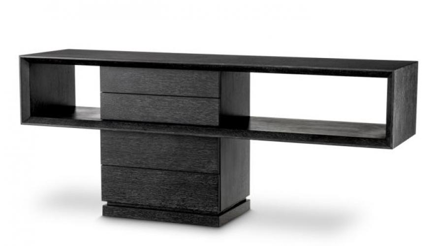 Luxury Rectangular Black Oak Console Table with 4 Drawers by Luxury Group International