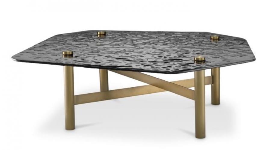 Luxuriöser Couchtisch aus schwarzem Rauchglas mit messingfarbenen Beinen von Luxury Group International