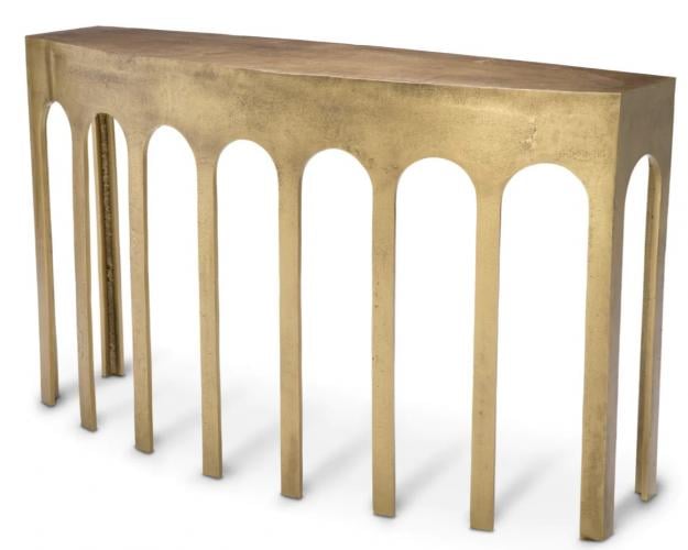 Luxuriöser rechteckiger Konsolentisch aus Vintage-Messing mit skulpturalem Sockel von Luxury Group International