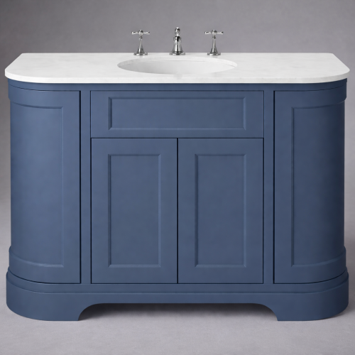 Freistehender Luxus-Waschtisch in maritimem Blau mit gebogener Doppeltür und weißer Steinplatte - 120 CM von Luxury Group