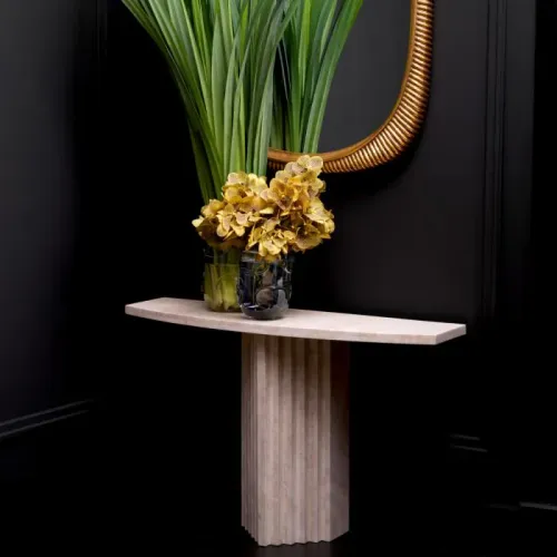 Luxury White Art Deco Travertine Console Table by Luxury Group International