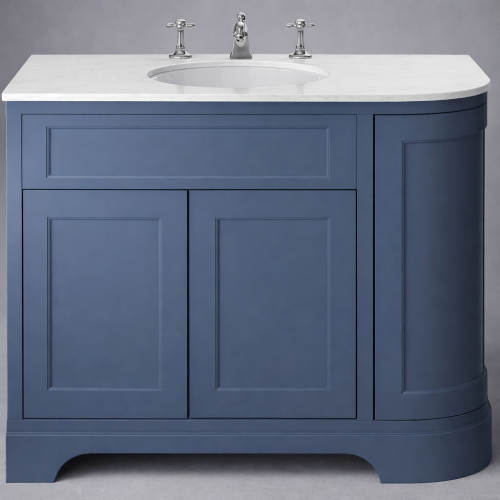 Luxuriöser Maritimer Blauer Doppeltüriger Linker Hand gebogener Waschtisch mit Weißer Steinplatte - 100 CM von Luxury Group