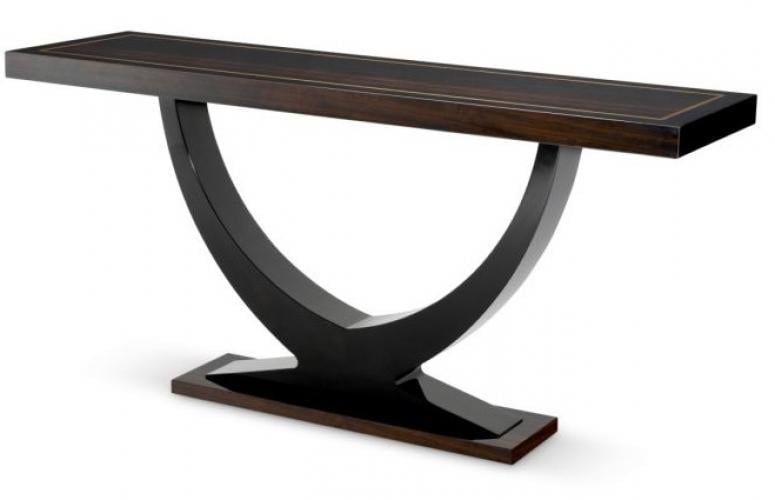 Luxuriöser dunkelbrauner Hochglanz-Konsolentisch aus Stäbchenfurnier von Luxury Group International
