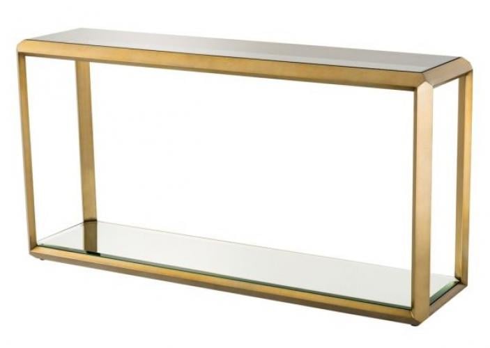 Luxuriöser Konsolentisch aus gebürstetem Messing mit rauchfarbener Glasplatte von Luxury Group International