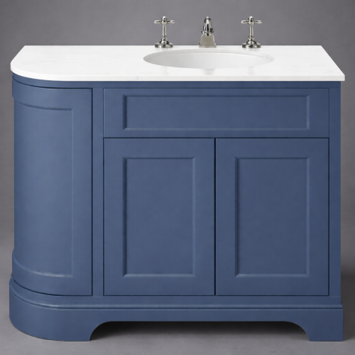 Luxus Maritim Blau Finish Rechts gebogene Doppeltür Waschtischunterschrank mit weißer Steinplatte - 100 CM von Luxury Group