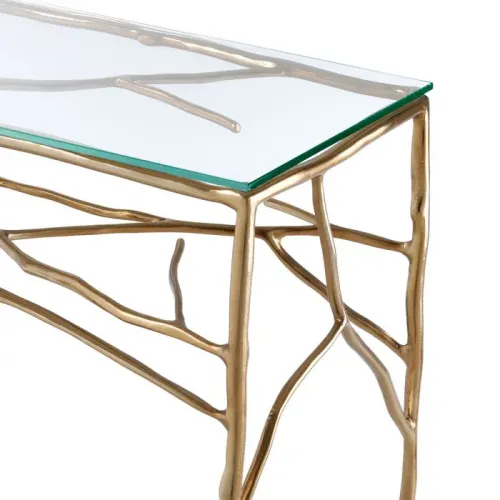 Luxury Rectangular Gold Finish Clear Glass Console Table by Luxury Group International