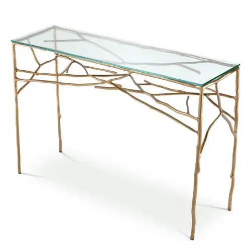 Luxury Rectangular Gold Finish Clear Glass Console Table by Luxury Group International