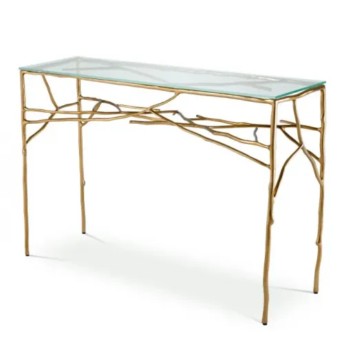 Luxury Rectangular Gold Finish Clear Glass Console Table by Luxury Group International