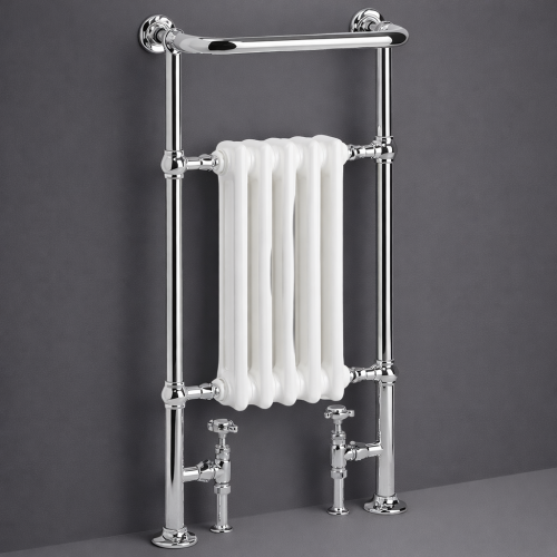 Luxuriöser bodenmontierter beheizter Handtuchhalter in Chromausführung mit Edelstahlrahmen - 94 CM von Luxury Group