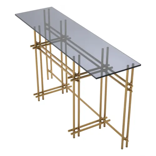 Luxus Konsolentisch aus gebürstetem Messing und Rauchglas von Luxury Group International