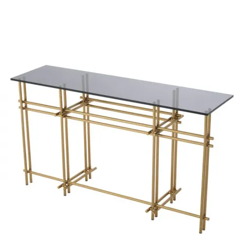 Luxus Konsolentisch aus gebürstetem Messing und Rauchglas von Luxury Group International