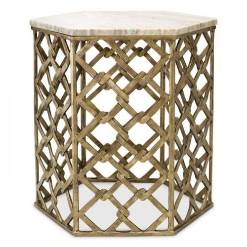 Luxury Antique Brass & Marble Bedside Side Table by Luxury Group International