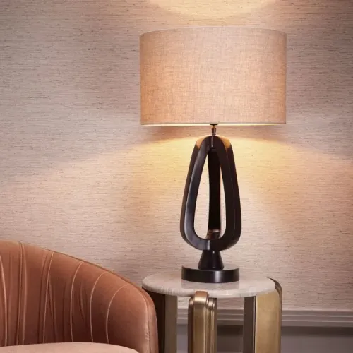 Luxury Antique Brass Round Bedside Table with Beige Marble Top by Luxury Group International