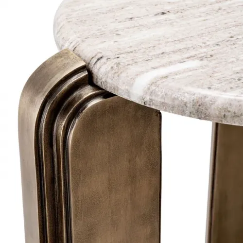 Luxury Antique Brass Round Bedside Table with Beige Marble Top by Luxury Group International