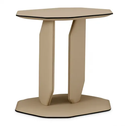 Luxury Light Brown Faux Leather Side Table by Luxury Group International