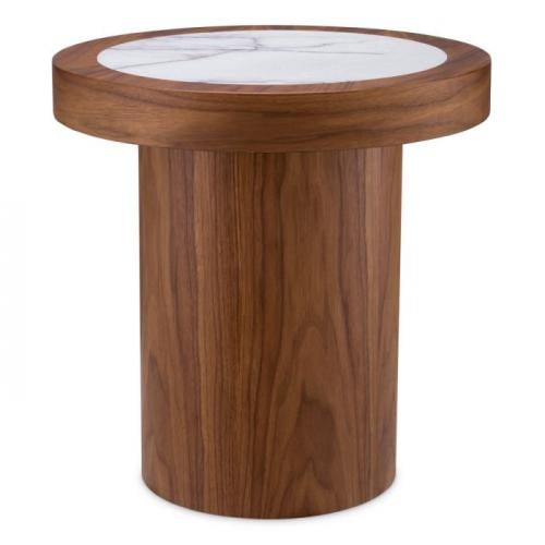 Luxury Round Bed Side Table with Bianco Lilac Marble Top by Luxury Group International