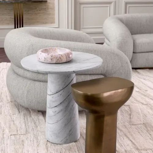 Luxury White Marble Round Side Table by Luxury Group International