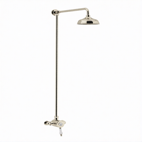 Luxuriöse, freiliegende, thermostatische Einhand-Brause mit festem Steigrohrsatz in vergoldeter Vintage-Ausführung von