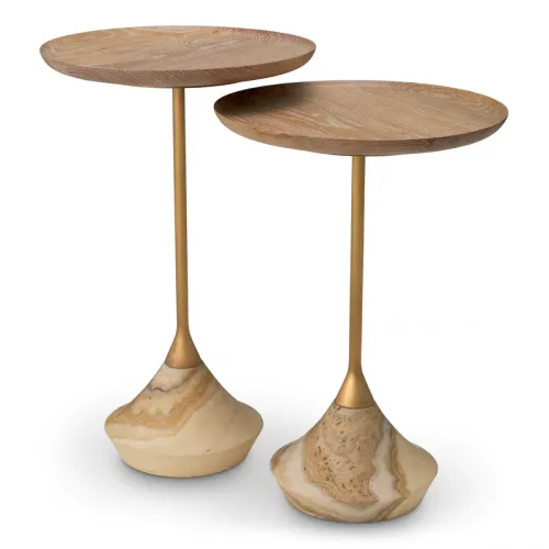 Luxury Brushed Brass Round Nesting Side Table with Onyx Base by Luxury Group International