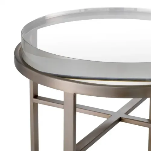Luxury Brushed Steel Round Nesting Side Table with Glass Top by Luxury Group International