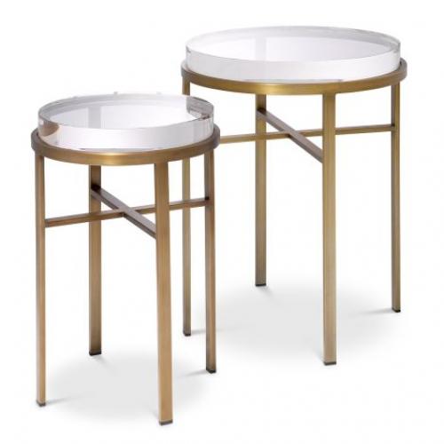 Luxury Brushed Brass Round Nesting Side Table with Glass Top by Luxury Group International