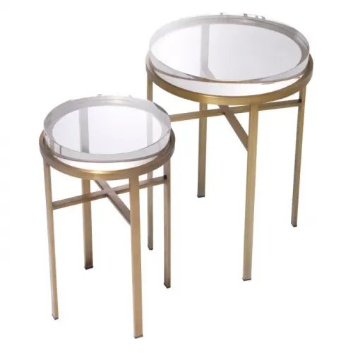 Luxury Brushed Brass Round Nesting Side Table with Glass Top by Luxury Group International