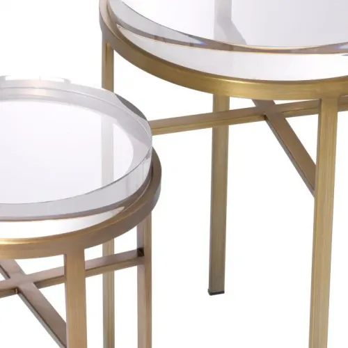 Luxury Brushed Brass Round Nesting Side Table with Glass Top by Luxury Group International