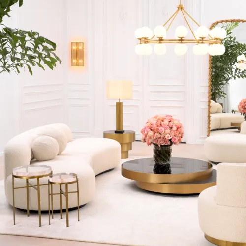 Luxury Brushed Brass Round Nesting Side Table with Glass Top by Luxury Group International