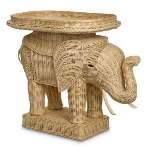 Luxury Natural Rattan Elephant Side Table for Artistic Interiors by Luxury Group International