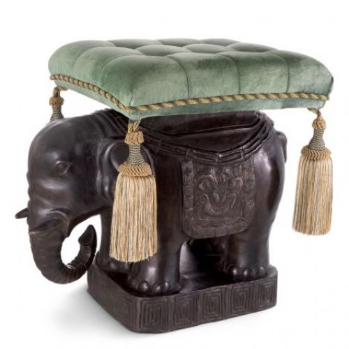 Luxury Bronze Elephant Stool with Turquoise Velvet Cushion by Luxury Group International