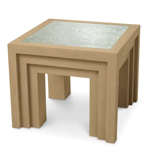 Luxury Beige Rectangular Wooden Side Table with Glass Table Top by Luxury Group International
