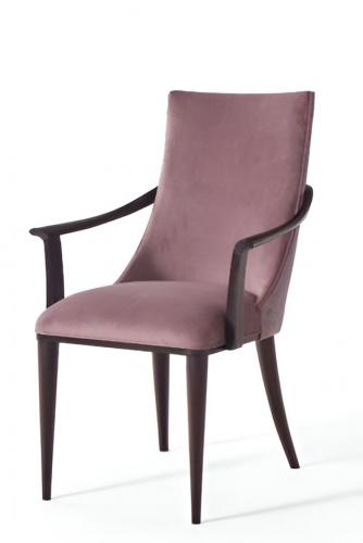 Luxury Blush Velvet Upholstered Dining Armchair with Wooden Armrests by Luxury Group International