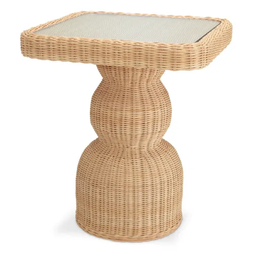Luxury Natural Rattan Side Table with Clear Glass Top by Luxury Group International