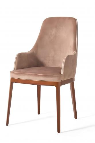 Luxury Blush Velvet Upholstered Dining Chair with Wooden Legs by Luxury Group International