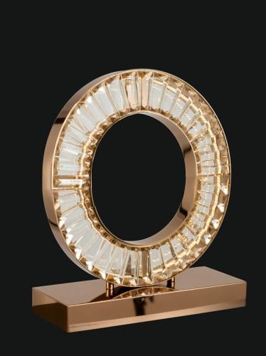 Luxuriöse moderne Kristall Gold Finish O-förmige LED Tischlampe von Luxury Group International