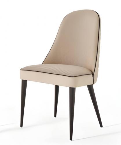 Luxury Beige Upholstered Dining Chair with Ribbed Back and Dark Wooden Legs by Luxury Group International