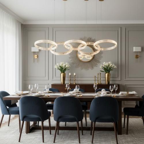 Luxus 5 Ring Modern Art Deco Interlocking Kristall LED Kronleuchter von Luxury Group International