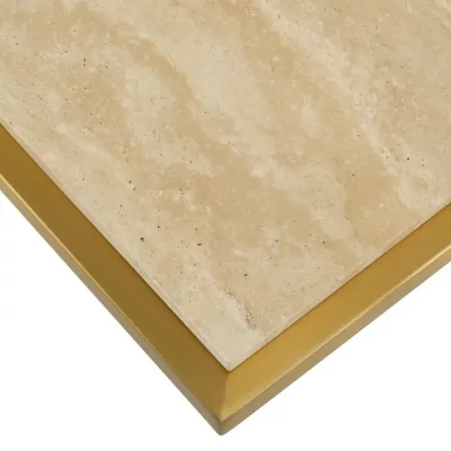 Luxury Beige Rectangular Side Table with Brushed Brass Finish & Travertine Top by Luxury Group International