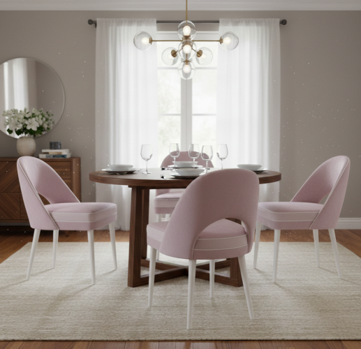 Luxury Pink Velvet Upholstered Dining Chair with Curved Back and Sleek White Legs by Luxury Group International