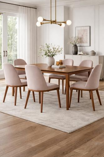 Luxus gepolsterter Samt-Esszimmerstuhl mit eleganten Holzbeinen von Luxury Group International