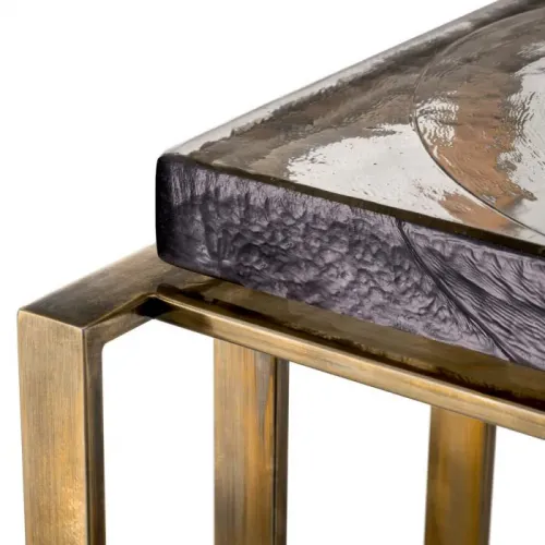 Tavolino rettangolare di lusso con finitura in ottone vintage e vetro lavorato a mano di Luxury Group International