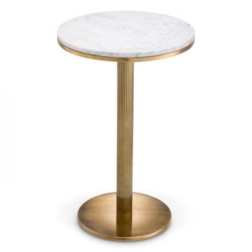 Luxury White Marble Top Round Side Table with Vintage Brass Finish by Luxury Group International