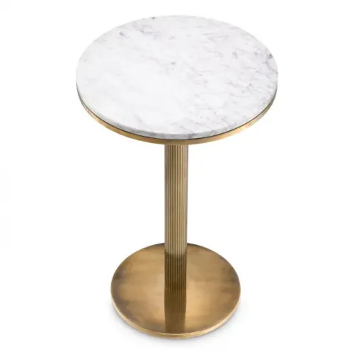 Tavolino rotondo di lusso con piano in marmo bianco e finitura in ottone vintage di Luxury Group International