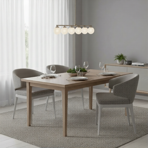 Luxus grauer gepolsterter Esszimmerstuhl mit gebogener Rückenlehne und schlanken grauen Beinen von Luxury Group International