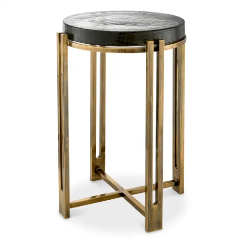 Luxury Vintage Brass Round Glass Top Side Table by Luxury Group International