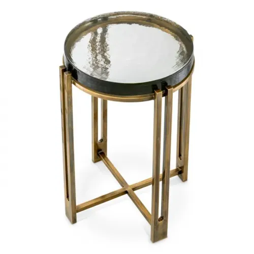 Luxus Vintage Messing Runde Glasplatte Beistelltisch von Luxury Group International