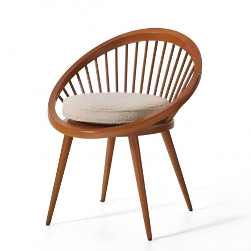 Luxury Circular Wooden Armchair with Spindle Back and Beige Upholstered Cushion by Luxury Group International